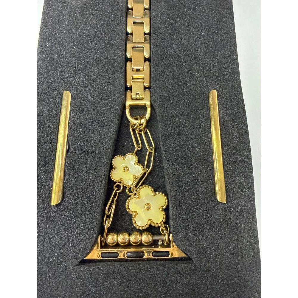 Posh Tech Flora Steel Apple Watch Band Gold Tone Floral Clover Jewelry Strap